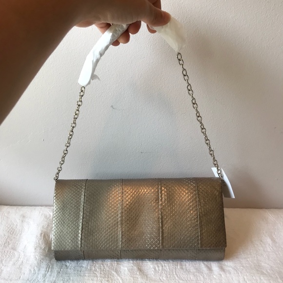. Handbags - Silvery PYTHON Clutch w/ Chain*$895